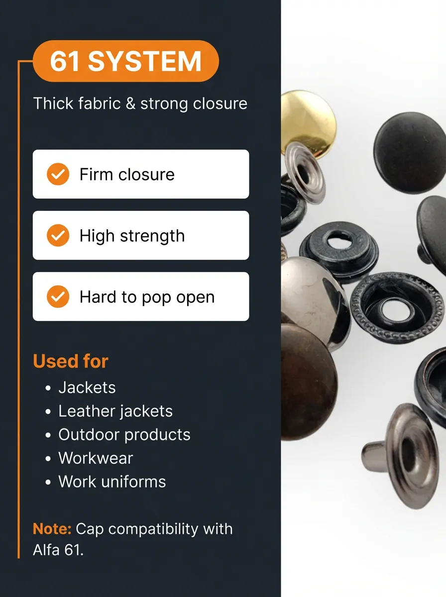 61 systems snap fasteners